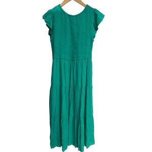 Zesica Green Smocked Flutter Sleeve Tiered Crewneck Maxi Dress. Medium. NEW.